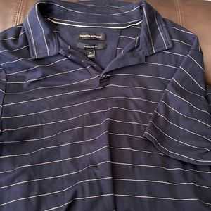 Navy polo with cream stripes